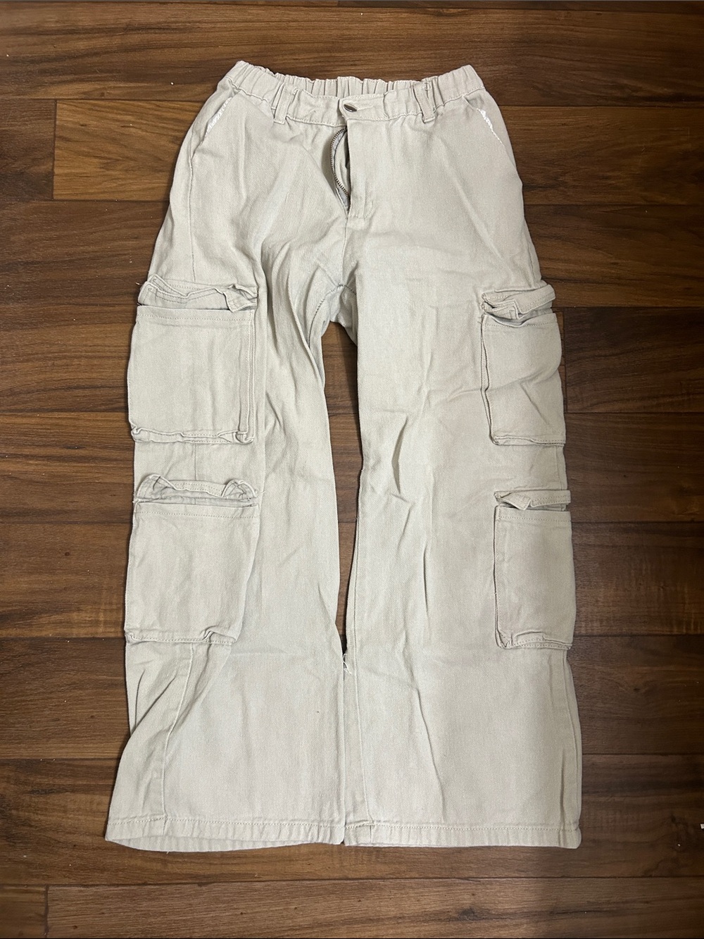 Wide Leg Cargo Pants in Light Beige - Relaxed Women's Utility Style